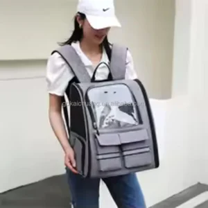 Large Capacity Breathable Pet Trolley Bag Outdoor Portable Double Shoulder Backpack Usable for Cats Dogs Pullable and Wearable