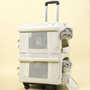Large Capacity Double Decker Cat Backpack Pet Trolley Case for Spring Summer Bus Pet Push Pull Handbag for Dog Cat Breathable