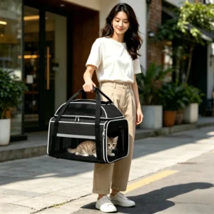 Large Capacity Expandable Oxford Zipper Modern Outdoor Pet Carrier Airline Approved Soft Sided Breathable Underseat 12lbs Small
