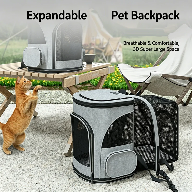Large Capacity Expandable Pet Backpack Breathable Portable Cat Dog Carrier for Outdoor Travel
