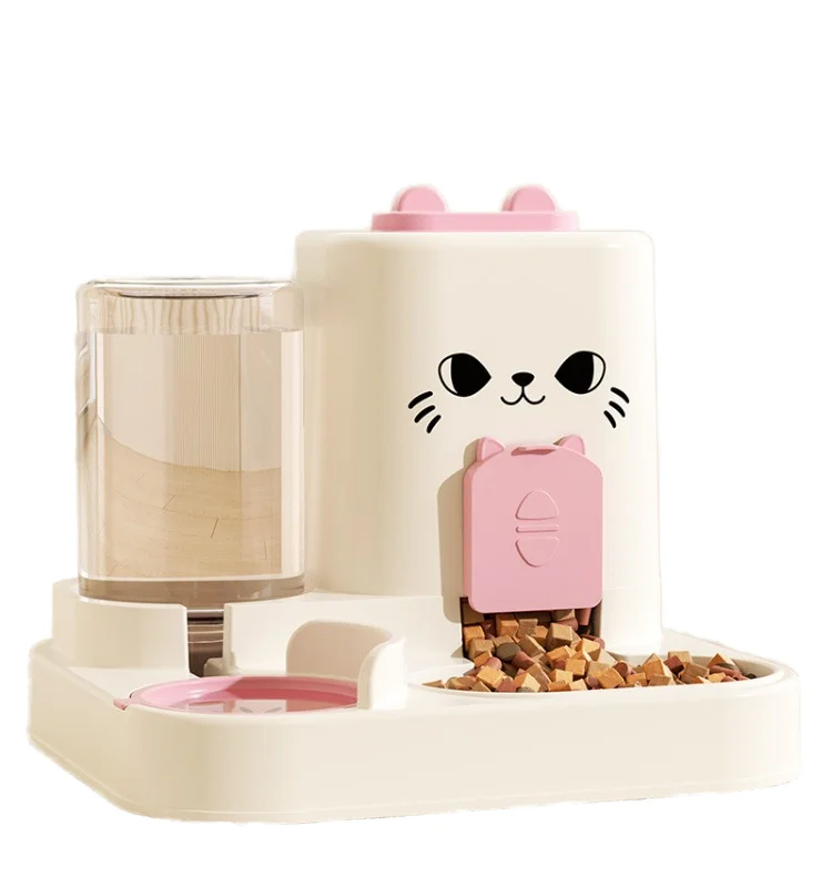 Large Capacity Integrated Dry and Wet Separation Rounded Cat Feeder Plastic Pet Bowls for Indoor Use and Food Water