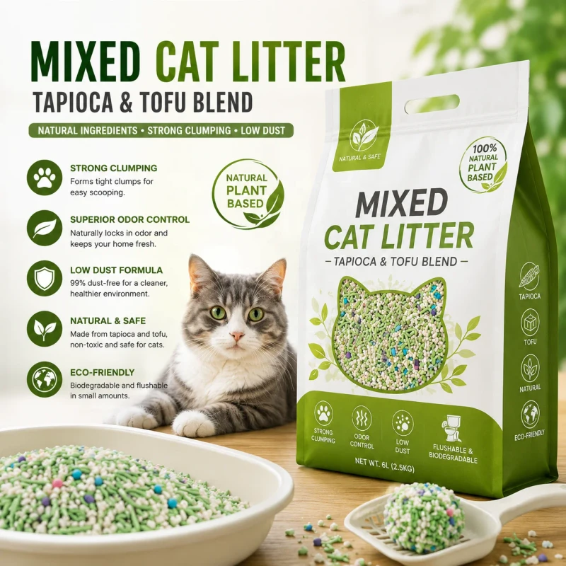 Large Capacity Mixed Cat Litter Strong Clumping Odor Suppression Low Dust Natural Material Eco Friendly Cat Toilet Litter