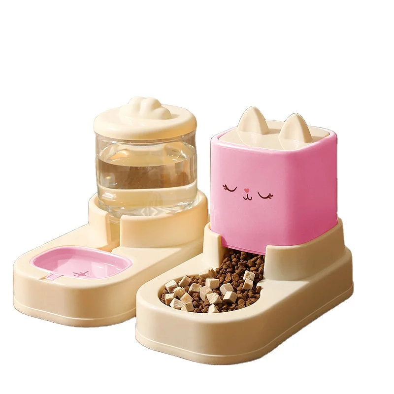 Large Capacity Pet Cartoon Water Feeder Universal Cat and Dog Bowl Quadrate Shape Plastic Pet Supplies for Small Animals