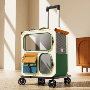 Large Capacity Rectangular Pet Carrier for Cats Portable Multi Cat Pet Luggage Wheels Multifunctional Trolley Case Transparent