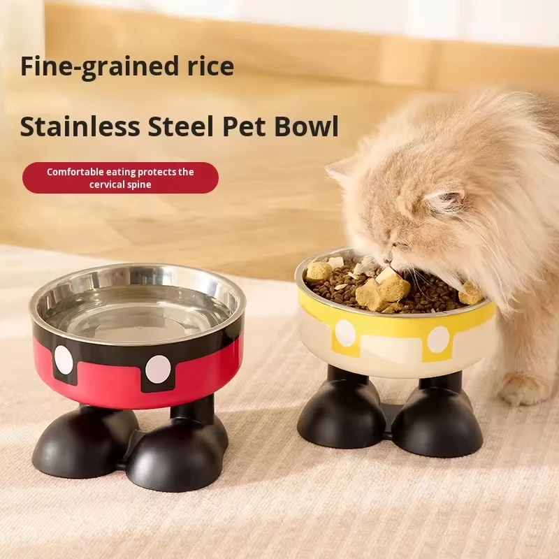 Large Capacity Stainless Steel Dog Cat Bowl Anti Knock Neck Protection Pet Bowls Feeders
