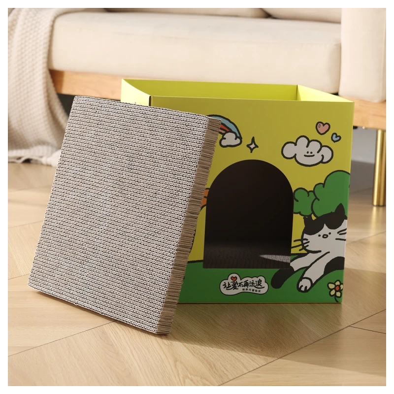 Large Cat Scratcher Box Detachable Corrugated Board Cat House Multi-Level Cat Trees & Scratcher Bed