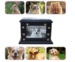 Large Custom Eco Friendly Wooden Pet Memorial Urn Animal Ashes Keepsake Memory Box with Photo Frame for Dogs & Cats Cremation