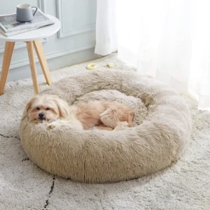 Large Customized New Style Plush Anti Anxiety Donut Shape Warm Washable Non slip Pet Dog Bed