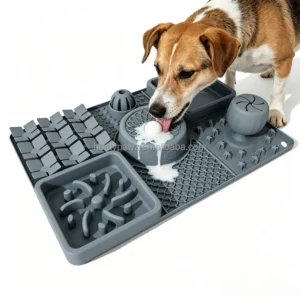 Large Dishwasher Safe Silicone Pet Food Snuffle Mat Gray Interactive Sniff Mat Dog Enrichment Bowl with Rolling Ball