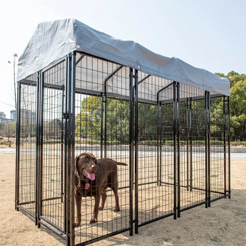 Large Dog Kennel Dog Crate Cage Welded Wire Pet Playpen with UV Protection Waterproof Cover Metal and Roof Outdoor Heavy Duty