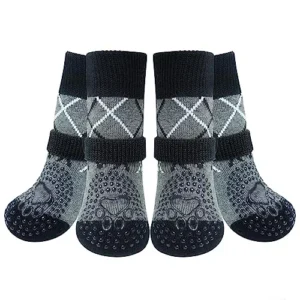 Large Dog Socks Modern Winter Christmas Floral Gold Fur Anti Slip Breathable Warm Cotton Outdoor Foot Covers