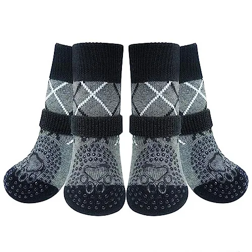 Large Dog Socks Modern Winter Christmas Floral Gold Fur Anti Slip Breathable Warm Cotton Outdoor Foot Covers