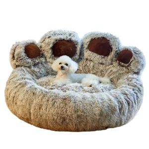 Large Eco Friendly Faux Fur Donut Dog Bed Modern Soft Customized Calming Fluffy Plush Solid Pattern Washable Warm Comfortable
