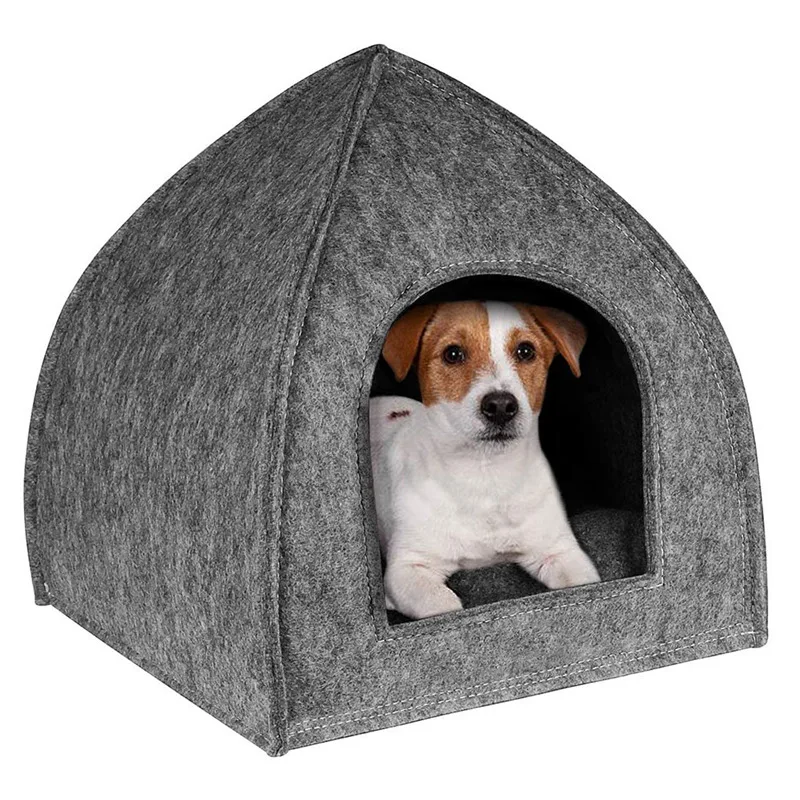 Large Felt Cat House Bed Cozy Kitten Cave Cute Pet Tent Beds with Removable Cushion Pad for Cats Puppy Small Dogs