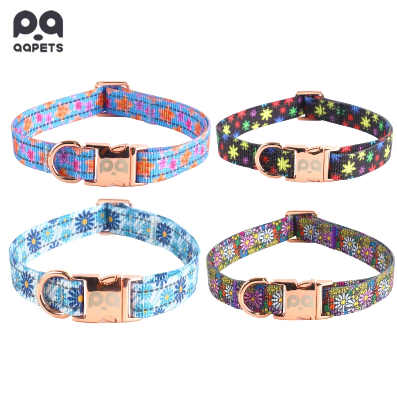 Large Medium Small Dog Modern Negative Ion Soft Adjustable PET Collar Light Gold Metal Buckle Polyester Printed Colorful Leash