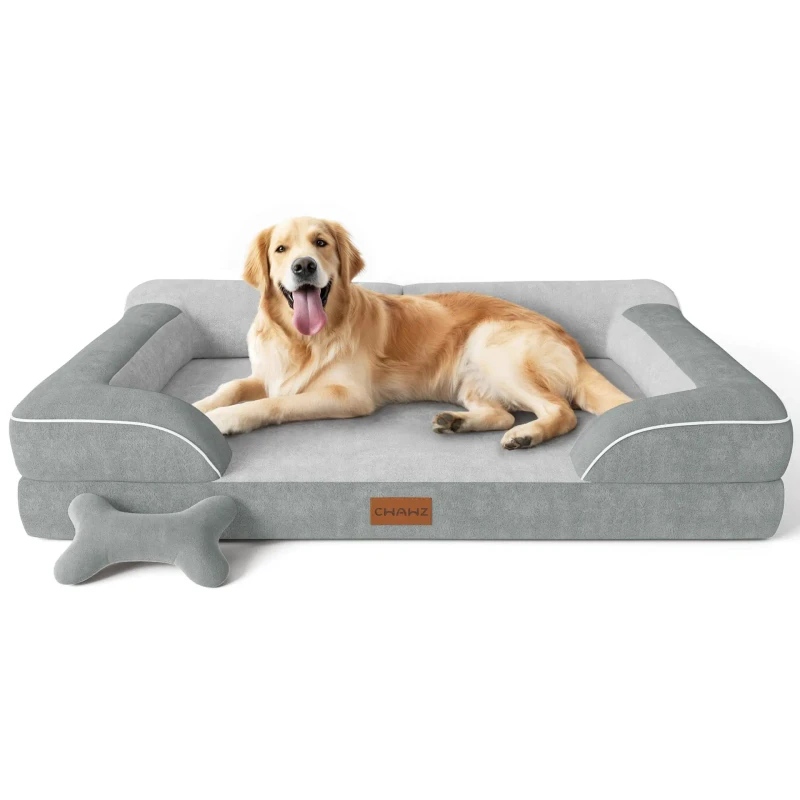 Large Modern Eco Friendly Foam Dog Bed Detachable Washable Anti Slip Bottom Memory Sponge Pet Sofa Pillow Rectangular Waterproof