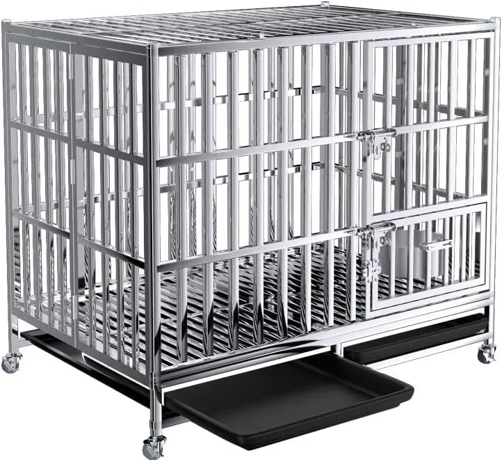 Large Outdoor Heavy Duty Stainless Steel Dog Cage Kennel Pet Cage with Solid Pattern Dog Crate