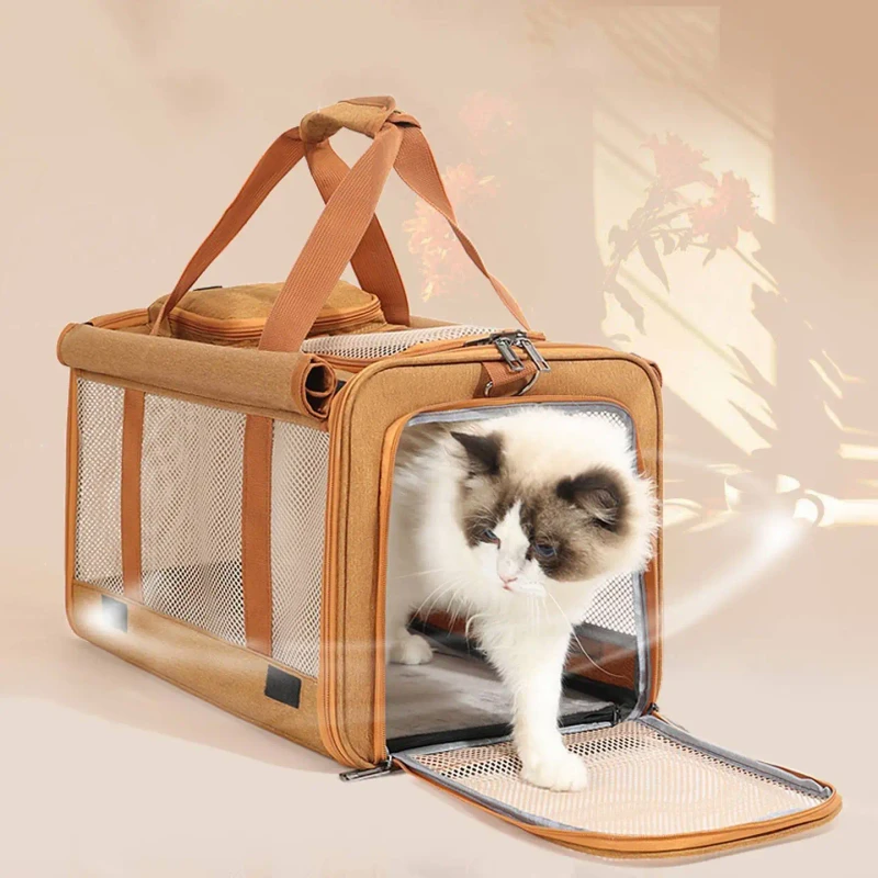 Large Outdoor Travel Breathable Pet Shoulder Bag Foldable Transport Handbag Pet Carriers Airline Approved Portable Cat Carrier
