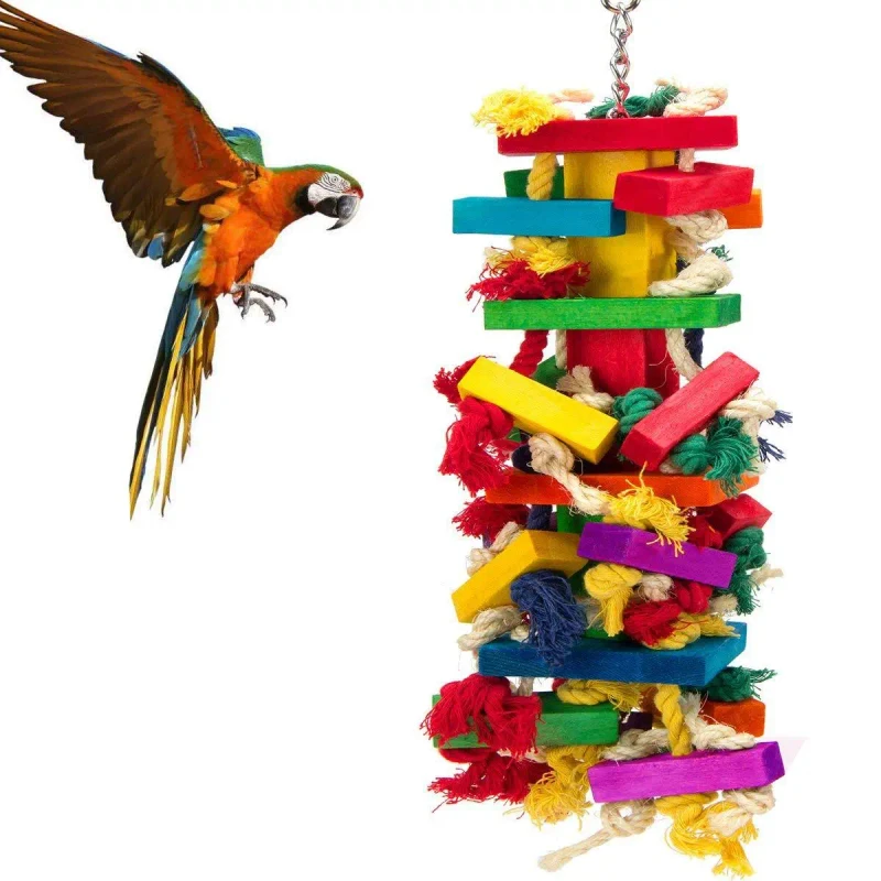 Large Parrot Chew Toy Large Medium Bird Parrot Toys Colorful Climbing Chewing Toy Hanging Wood