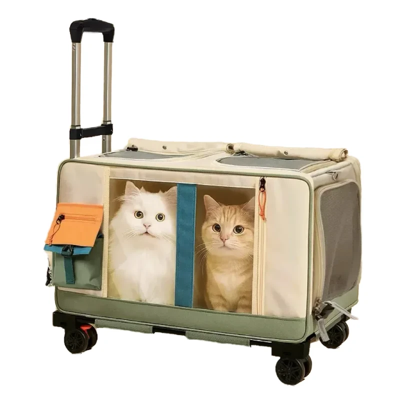 Large Pet Travel Carrier Animal Pattern Square Shape Durable Mesh Cloth Zipper Closure Separable Dog Cat Trolley
