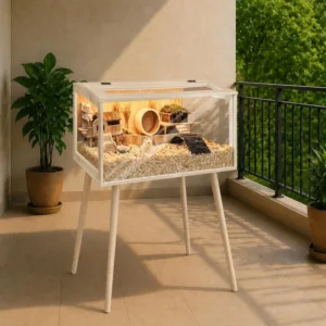 Large Professional Pet House Outdoor Style Bamboo Hamster Running Cage with Animal Pattern for Dogs Cats Rabbits for Living Room