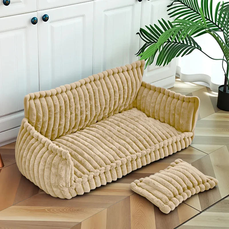 Large Rectangle Washable Corduroy Dog Bed Pet Couch Bed With Neck Support for Big Dogs