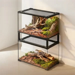 Large Reptile Enclosure Stackable Full Transparent Glass Reptile Terrarium Cage Amphibian Supplies