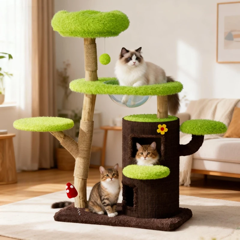 Large Size Wooden Pet Scratcher House Tower Condo Cat Tree