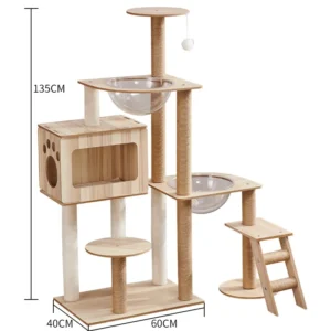 Large Size Wooden Pet Scratcher House Tower Condo Cat Tree