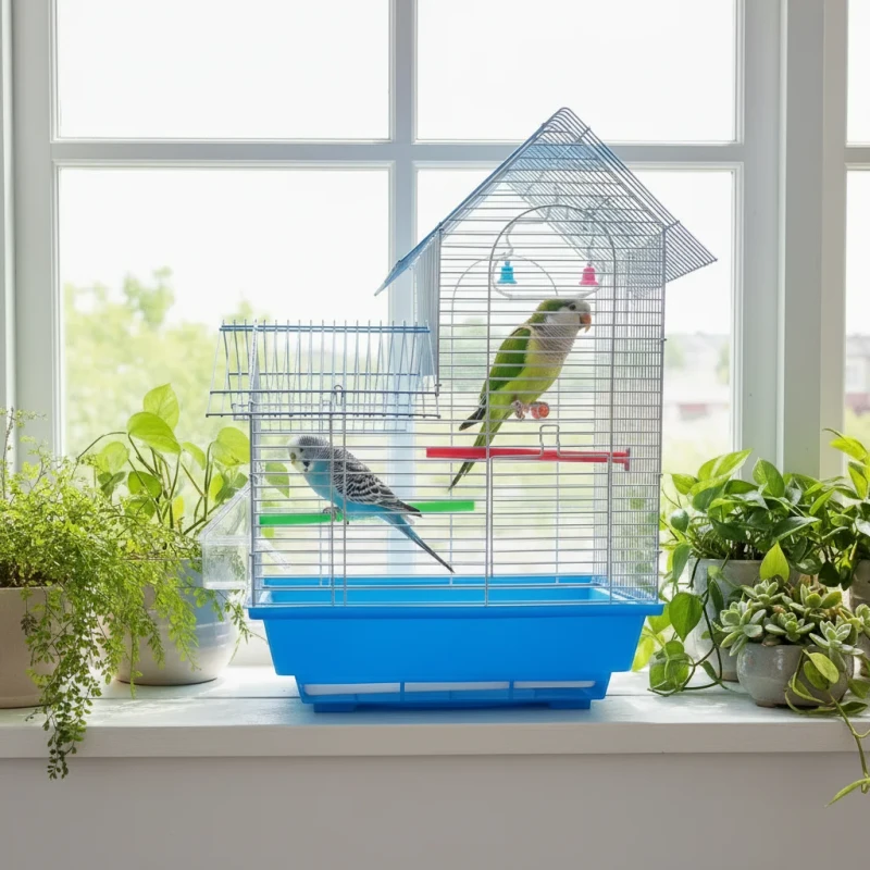 Large Solid Plastic Metal Pet Parrot House Bird Carrier Folded Double Layer Bird Cage Factory