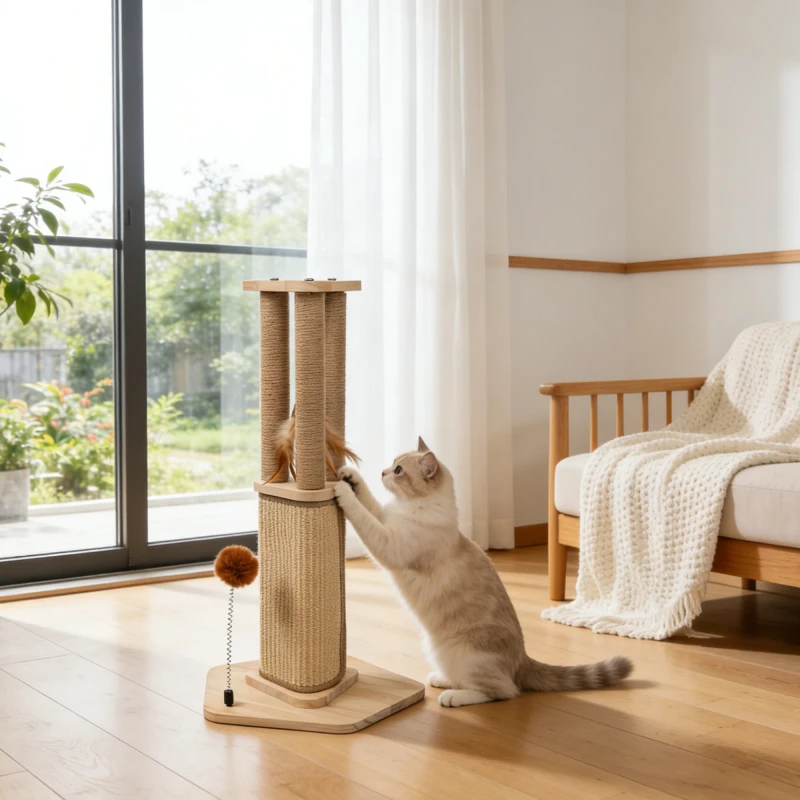 Large Solid Wood Cat Tree Cat Climbing Rack Vertical Scratch Board Sisal Turntable Column Toy for Cats