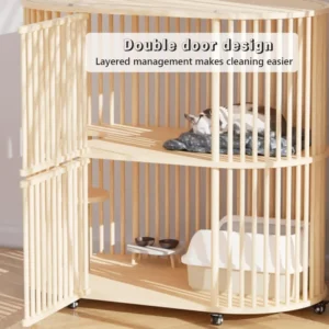 Large Space Double Layer Solid Wood Cat Villa Indoor Cat House Cage Shelter and Bed