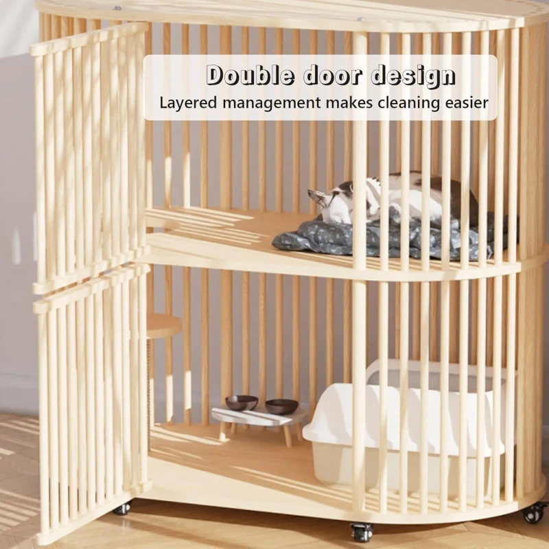Large Space Double Layer Solid Wood Cat Villa Indoor Cat House Cage Shelter and Bed