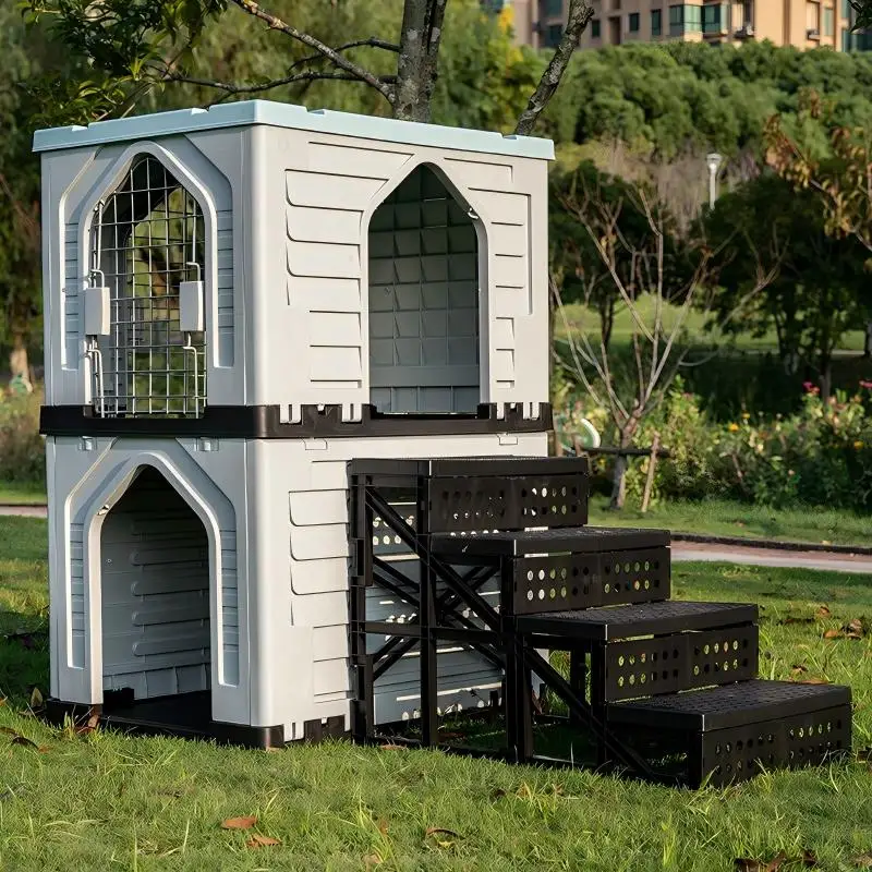 Large Space Multi-Story Waterproof Plastic Dog Shelter Outdoor Pet House Stairs Villa Furniture All Seasons