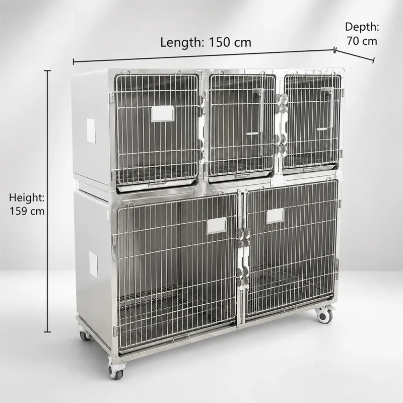 Large Stainless Steel Veterinary Cage Dog Cat Pet Kennel for Hospital Ward Infusion Recovery and Daily Care