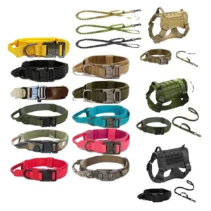 Large Tactical Dog Collar and Leash for German Shepherd Outdoor Tactical Collar Dog Leash Harness Set