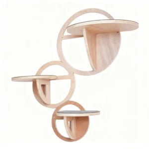Large Wooden Cat Tree Condo with Wall Shelves Felt Scratcher & Cozy Bed Easy Assembly Modern Indoor Cat Climbing Set