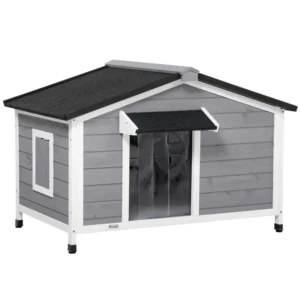 Large Wooden Kennel with Openable Top Asphalt Roof Removable Tray Adjustable Legs Outdoor Dog House