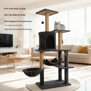 Large Wooden Minimalist Cat Tree Tower with Integrated Cat House & Scratcher All Seasons Made in China Pet Supplies