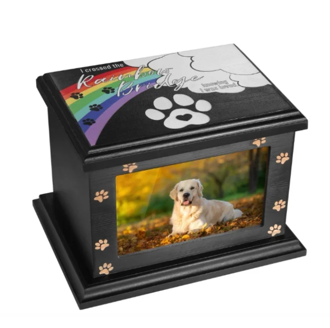 Large Wooden Pet Cremation Urn with Picture Frame Memorial Box for Dog Cat Remains