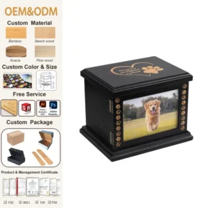 Large Wooden Pet Memorial Urns Funeral Cremation Ashes Keepsake with Photo Frame for Dog & Cat Ashes