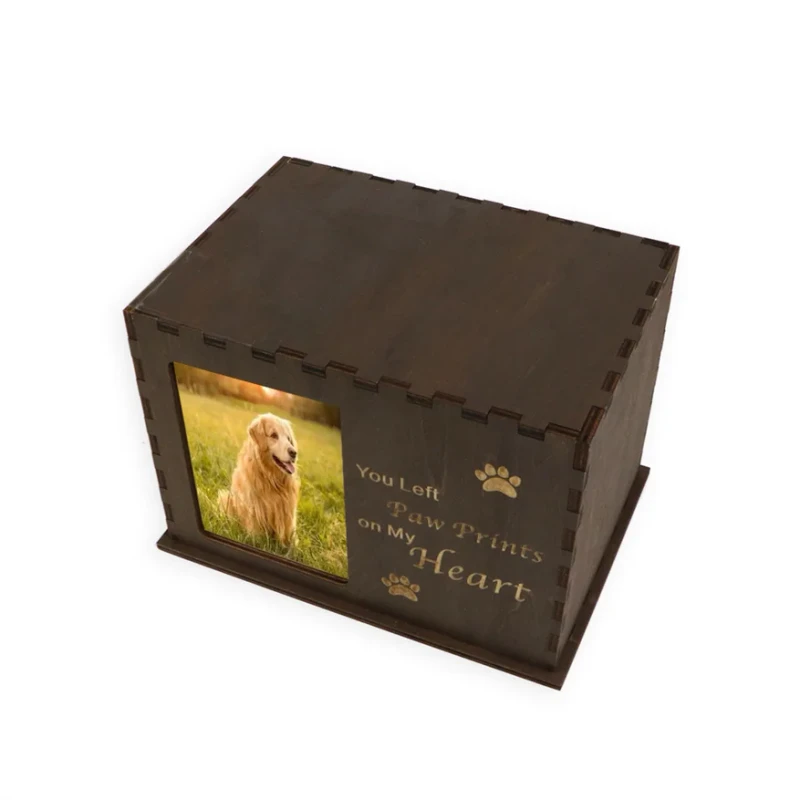 Laser Cut Wooden Memorial Box Urn for Pets Engraved Photo Frame Ashes Storage with Durable Design