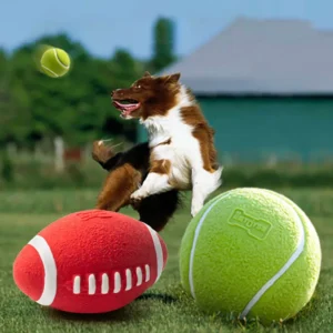 Latex Pet Toy Interactive Sound Grinding Teeth Bite Resistant Chew Squeaky Toys in Rugby Tennis Shape for Dogs