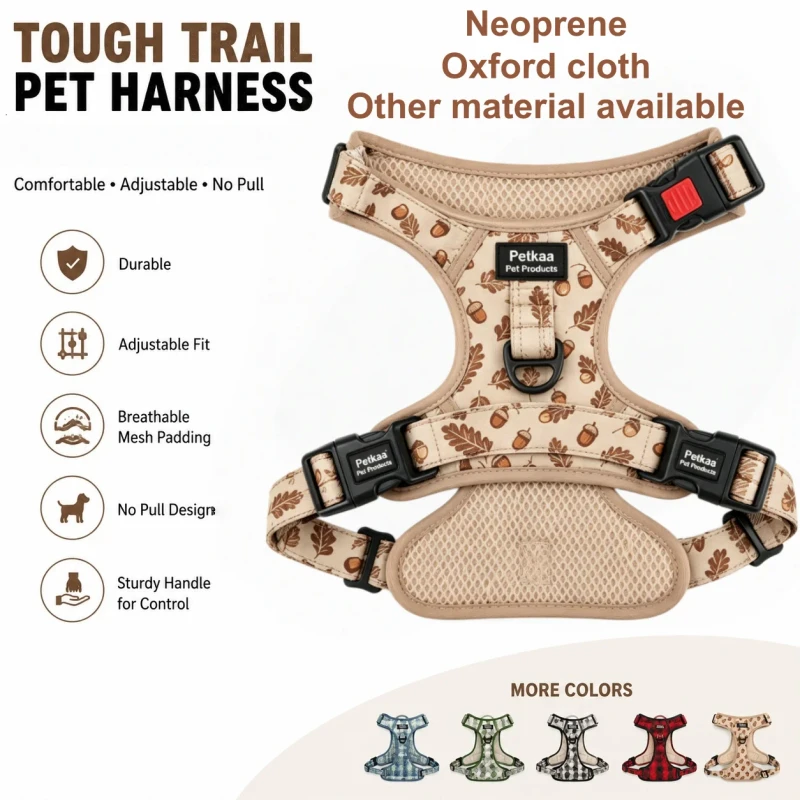 Leaf Pattern Dog Harness Adjustable No Pull Pet Chest Harness Breathable Padded for Outdoor Walking