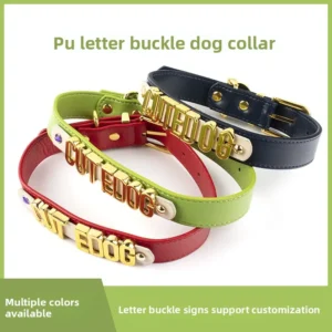 Leather Dog Collar with Letter Buckle for Small and Medium Dogs