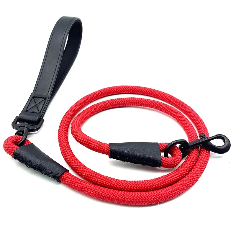Leather Handle Dog Leash Solid Color Pen Leashes