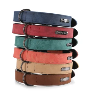 Leather Pet Neck Collar Leash Set for All Size Dogs Name Label Customizable Pet Accessories for Dog Walking Traveling Outdoor