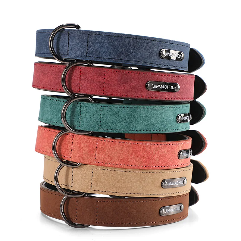 Leather Pet Neck Collar Leash Set for All Size Dogs Name Label Customizable Pet Accessories for Dog Walking Traveling Outdoor