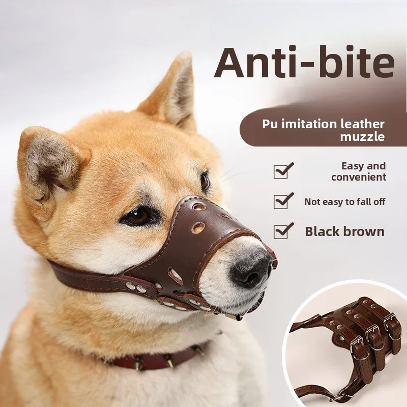 Leather Portable Dog Training Device Prevents Barking Bitting and Scavenging for Small Medium Large Breeds All-Season