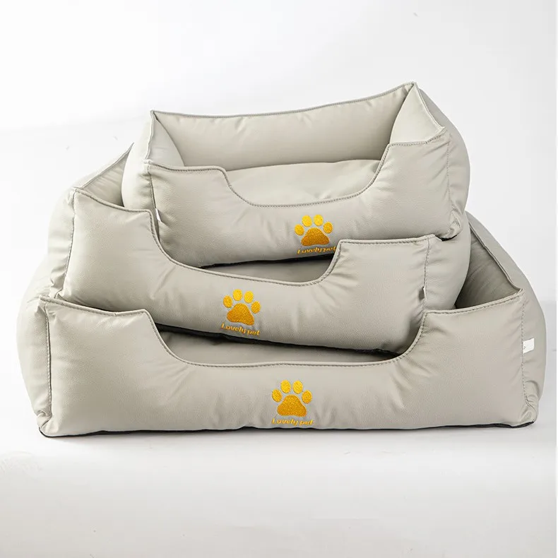 Leather Square Solid All Seasons Waterproof Removable Washable Dog Bed Medium Large Size Eco friendly Classics Carton Packaging